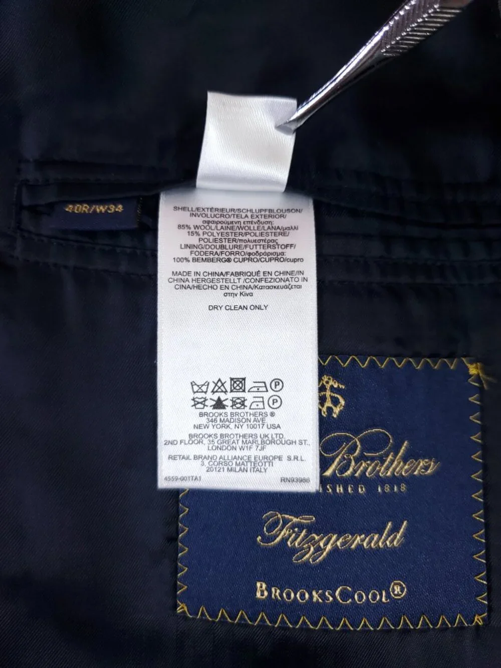 Brooks Brothers Fitzgerald BrooksCool Blazer Mens 40R Pinstripe Navy Full Canvas